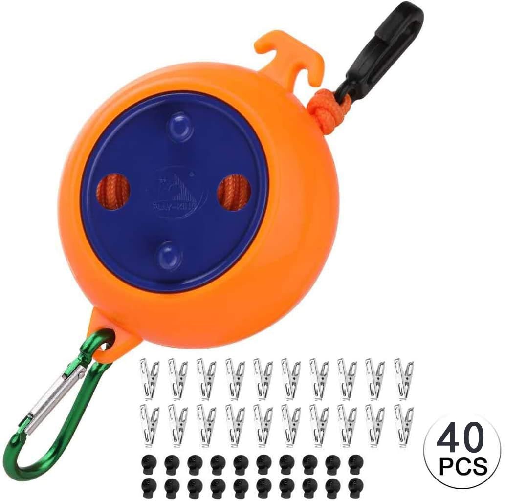 LJF 40 pinzas de ropa a prueba de viento, tapones, cable retráctil