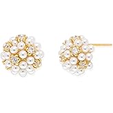 Jean Beau Pearl Flower Leaf Stud Earrings for Women Statement Cluster CZ Pearls Earring Gold Plated Sterling Silver Wedding Prom Birthday Fashion Jewelry Gift