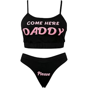 NUFIWI Sexy Lingerie for Women Slutty Come Here Daddy Please 2Pcs Outfits Set Strappy Tank Top Panty Naughty Pjs Lingerie Set