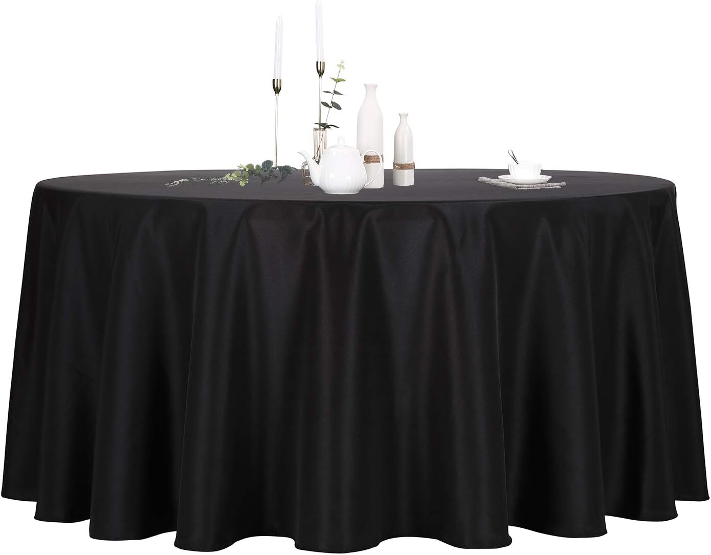2 Pack 132 Inch Black Round Tablecloth in Polyester Fabric for Wedding