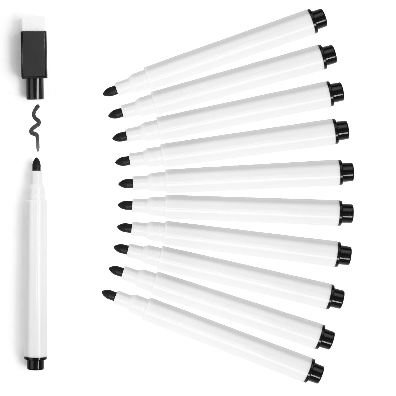 SULOLI Whiteboard Pens,20PCS Black Small Dry Wipe Whiteboard Marker Pens with Eraser Fine Tip Whiteboard Pen for Kids
