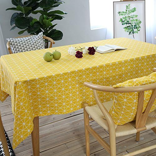 Checkerboard Pattern Decorative Tablecloth, Zeafeel Geometric Series Rectangle Tablecloth Dinner Picnic Table Cloth Home Table Top Cover (55" W x 55" L, Yellow)