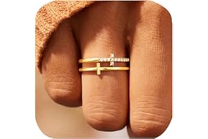 FLYYQMIAO Double Cross Ring 18k Gold Plated 925 Sterling Silver Cubic Zirconia Simple Plain Stackable Statement Promise Rings Inspiration Christian Ring Faith Hope Love Cross Religious Ring Gift (Gold 7#)