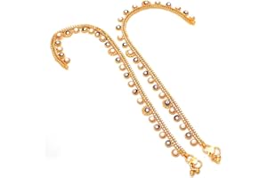 Jewar Anklet Payal Indian Traditional CZ Ad Plain Simple Handmade Natural Gold Plated Jewelry