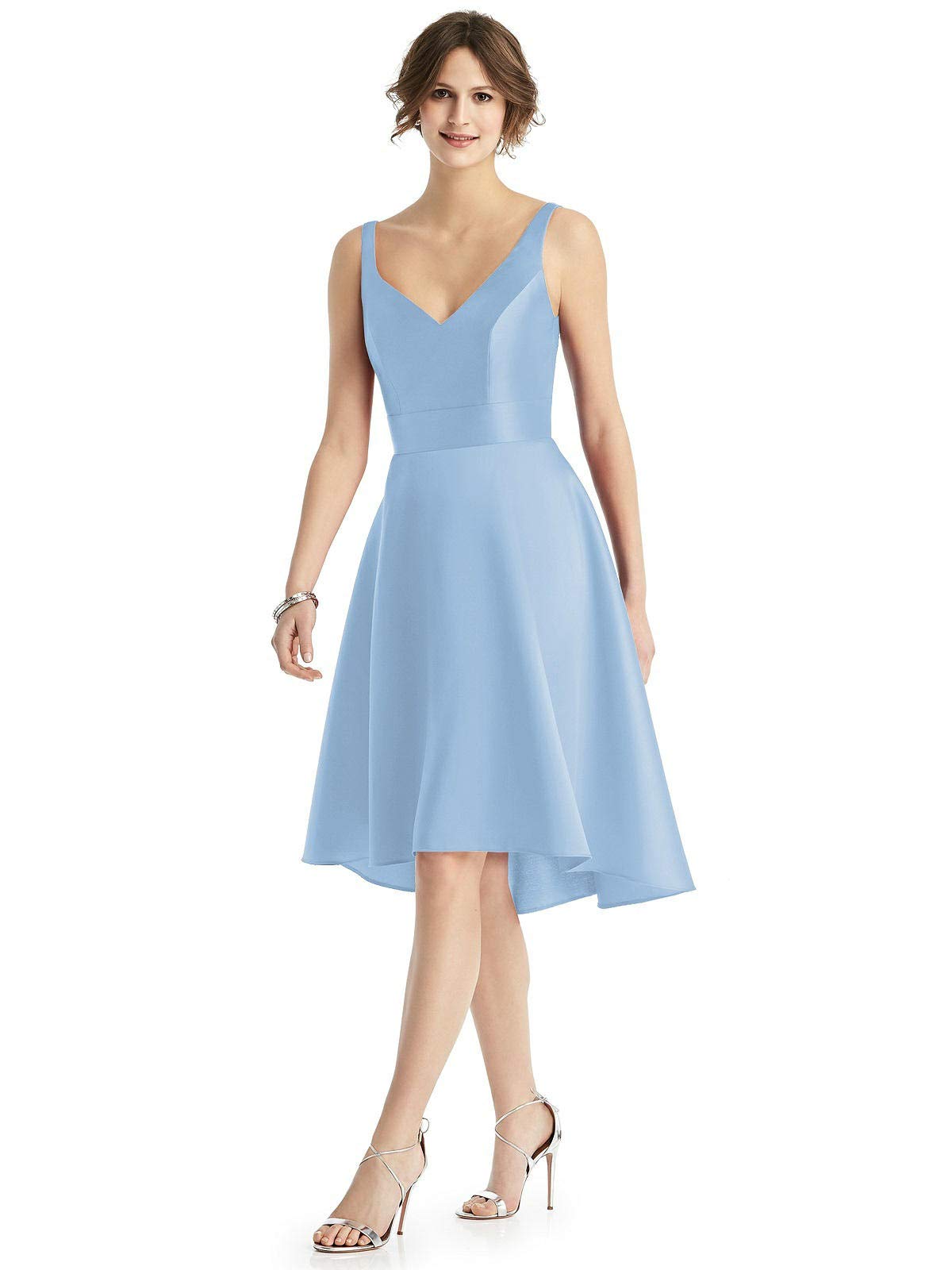 Yilis Women's VNeck Aline High Low Satin Bridesmaid Dresses Short