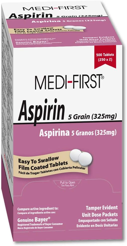 Medique MP805-13 Medi-First Aspirin Pain Relief Tablet, White, White (Pack of 250)