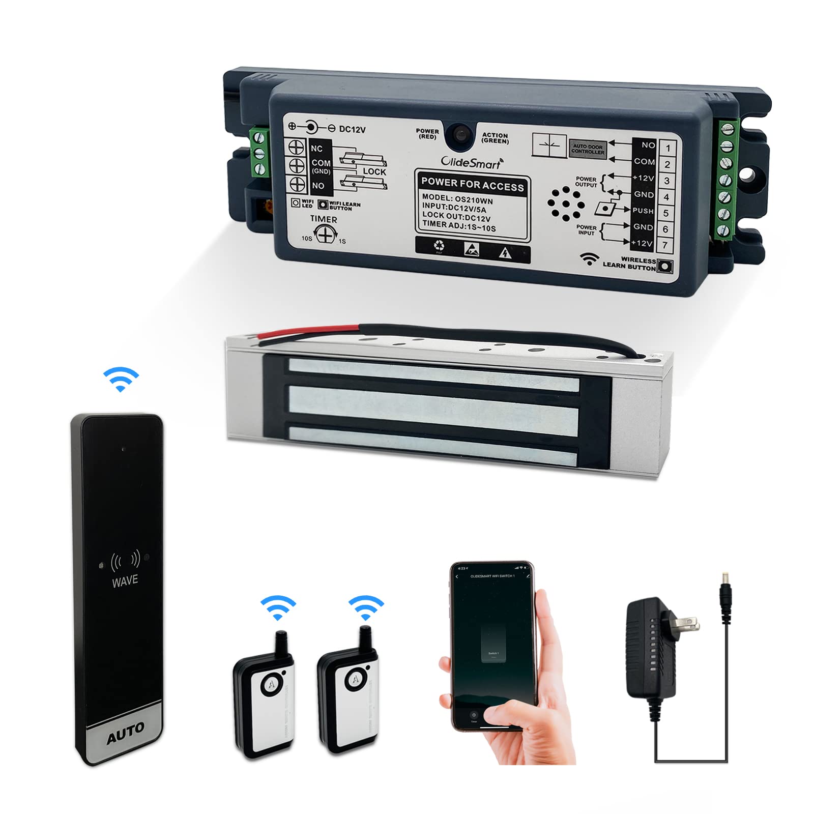 2.4GHz WiFi Access Control 400lb Holding Force Electic Magnetic Door Lock System Kit with Remote and Smartphone app Control, paired with Touchless Sensor Switch (Magnetic Lock Kit)