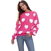 Women's Cute Heart Sweater Y2k Long Sleeve Valentine's Day Knit Sweater Loose Kawaii Pullover Jumpers Tops
