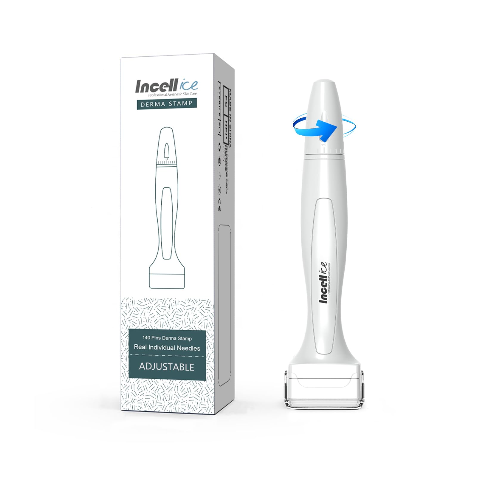 Derma Stamp Adjustable, Dermastamp for Hair Beard Growth, 0-3mm Real Titanium Microneedling Stamp, Alternative for Derma Roller Microneedling Pen - White