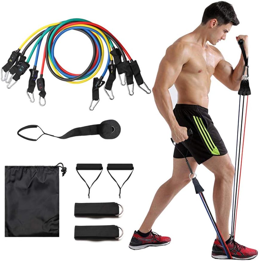 mountop Exercise Resistance Bands Set with Handles Stackable Up to 100 Lbs (5 Stackable Exercise Bands with Door Anchor, Ankle Straps Carrying Case) Portable Home Workout Fitness