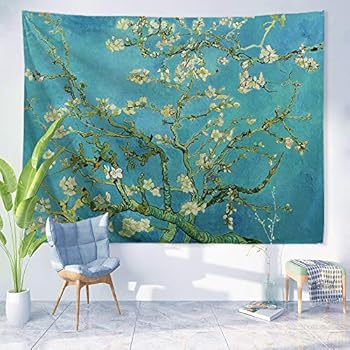 PROCIDA Van Gogh Tapestry Wall Hanging Almond Blossom Oil Painting Nature Plant Floral Wall Art Home Decor for Dorm Bedroom Living Room, 90