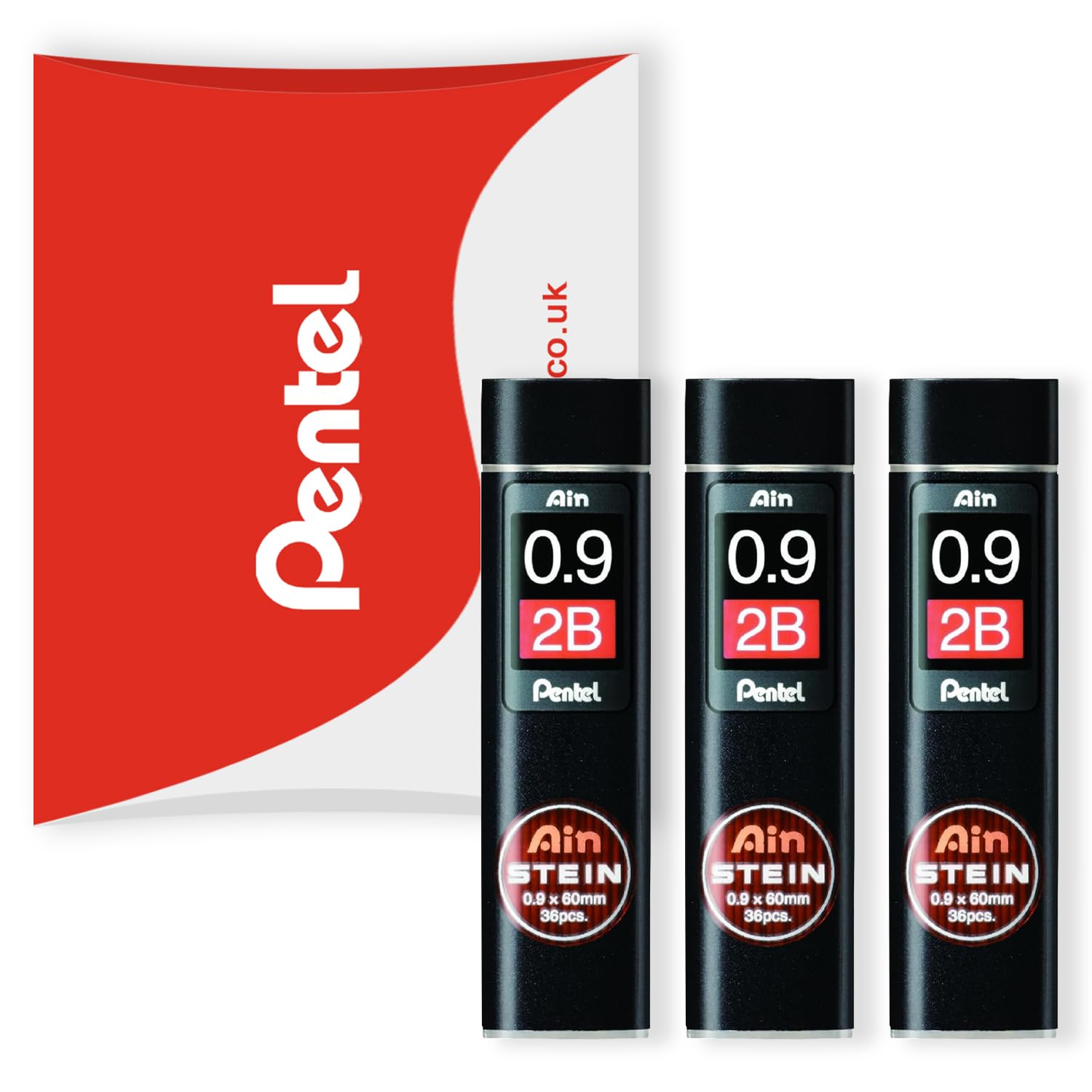 Pentel Ain Stein Mechanical Refill Leads - for Automatic/Mechanical Pencils - in Pentel Pillow Packaging (0.9mm 2B, Pack of 3)