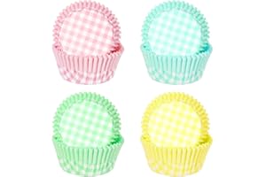 100 Count Easter Cupcake Liners, Plaid Spring Standard Size Muffin Liners for Baking, Summer Themed Parchment Paper Baking Cu