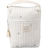 OPPWONG Diaper Tote Bags, Quilted Cotton Diaper Bag Organizing Pouches with Zipper, 3 Compartments, Stroller Hook, Bright Color, Type 3