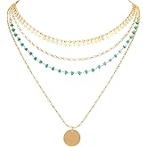 MINACHI Vintage Boho Multi-Layered Chain Choker Dainty Necklace with Created Turquoise Bead and Coin Pendant, Boho Fashion Statement Jewelry Gift for Women