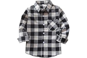 Askwind Kid Girl Boy Long Sleeve Button Down Plaid Flannel Shirt