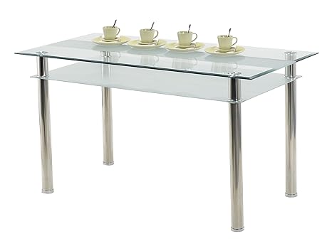 agionda Esstisch Jake Kay 140 80 Küchentisch Glastisch 140 x 80 cm Mit 76mm Edelstahl Beinen 2 Designer Glasplatten