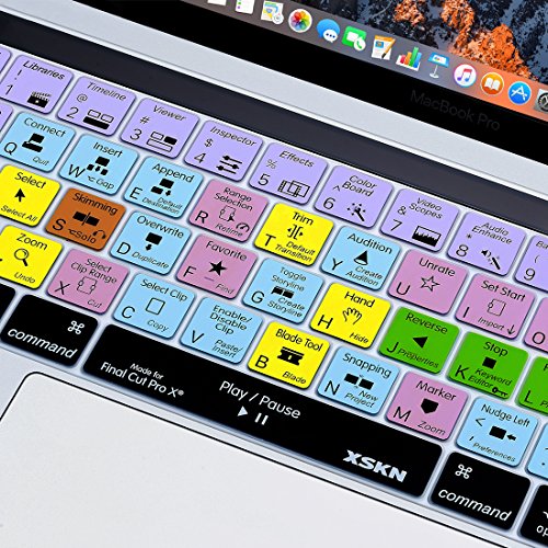 XSKN Final Cut Pro X 10 Keyboard Cover Skin for Touch Bar Models MacBook Pro 13 (A1706) and MacBook Pro 15 (A1707), Shortcut Design Silicone Keyboard Protector
