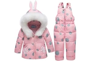 JiAmy Baby Girls Snowsuit Toddler Hooded Down Jacket Coat + Snow Pants Kids 2 Pieces Ski Set