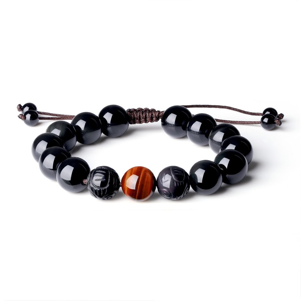 COAI Pixiu Fengshui Bracelet Tiger Eye Black Obsidian Stone Beaded Bracelet for Men