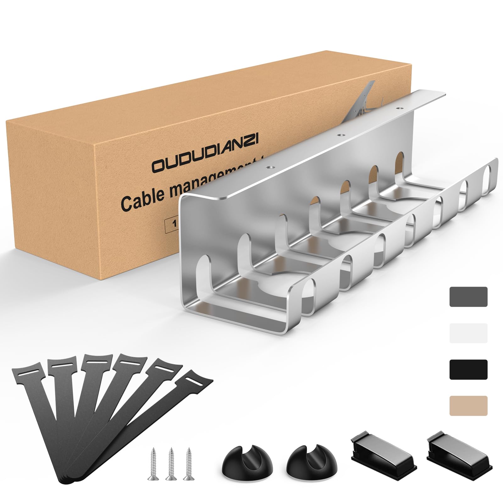 Oududianzi 1-Pack Under Desk Cable Management, Stainless Steel Cable Organizer Tray- 43CM, Includes Accessories, Keeping Cable Desk Tidy for Office and Home (Silver grey)