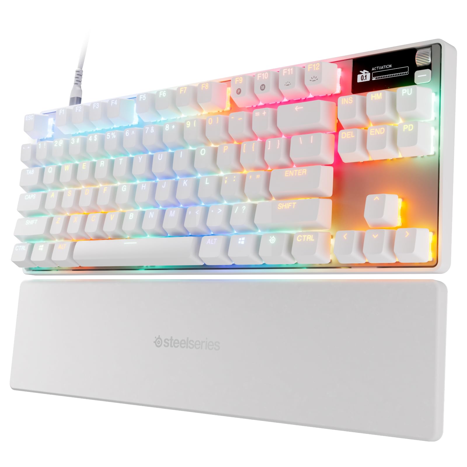 Photo 1 of SteelSeries Apex Pro TKL Gen 3 White OmniPoint 3.0 Switches — Adjustable Actuation — Rapid Trigger — Game-Ready Presets — Protection Mode — Rapid Tap/SOCD — OLED — RGB — PBT Keycaps — USB-C