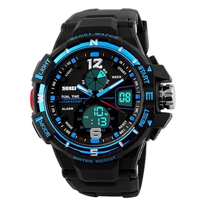 Oversized Mens Captain Stylish Outdoor Sport Watch,Dual Time Zone, Quartz Analog and Digital Watches
