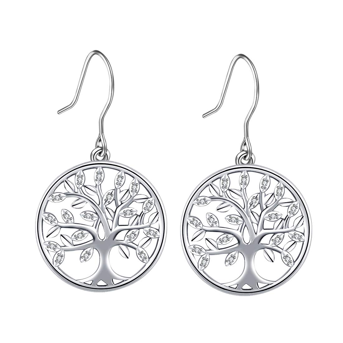 CELESTIA Tree of Life Earrings Sterling Silver, 925 Solid Silver Hook & Dangle Eardrop for Women and Girls, Family Bond Jewellery Gifts for Her