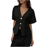 Floerns Women's Elegant Dolman Sleeve Shirts Metal Button Up V Neck Work Office Blouse