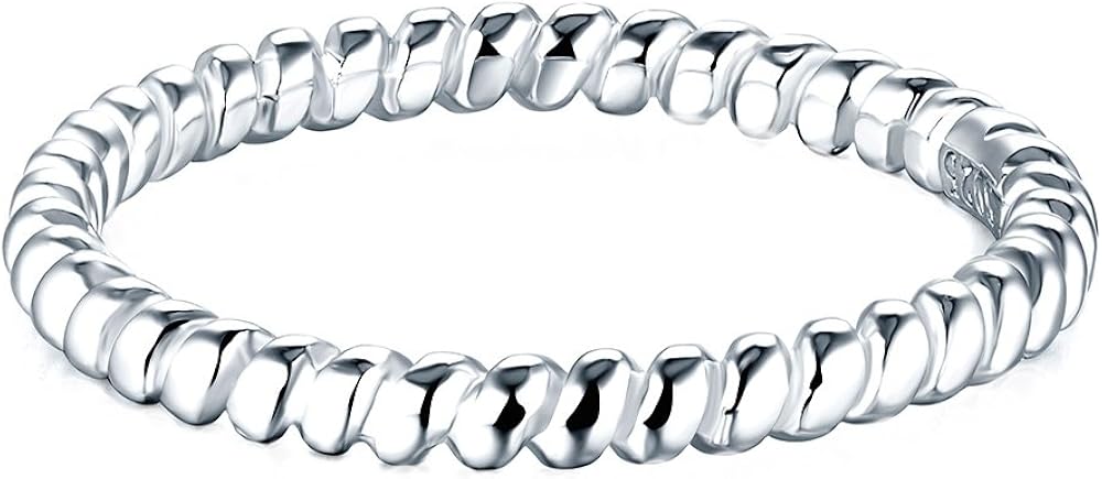 925 Sterling Silver Ring, BORUO Twisted Eternity Band Stackable Rings 2mm Size 4-12: Clothing