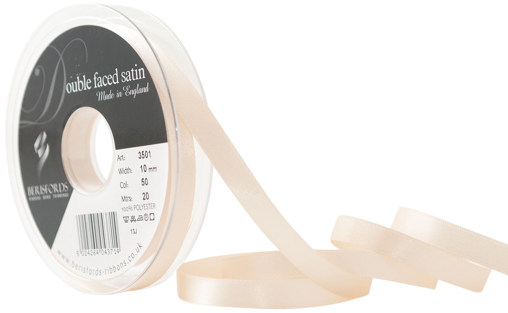 Berisfords Ribbon, Cream, 10 mm x 20 m — image 1