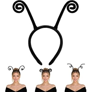 HTangparty Butterfly Antenna Headband, Black Spiral Bug Antennae Headband, Plush Insect Costume Headpiece for Adults, Hallowe