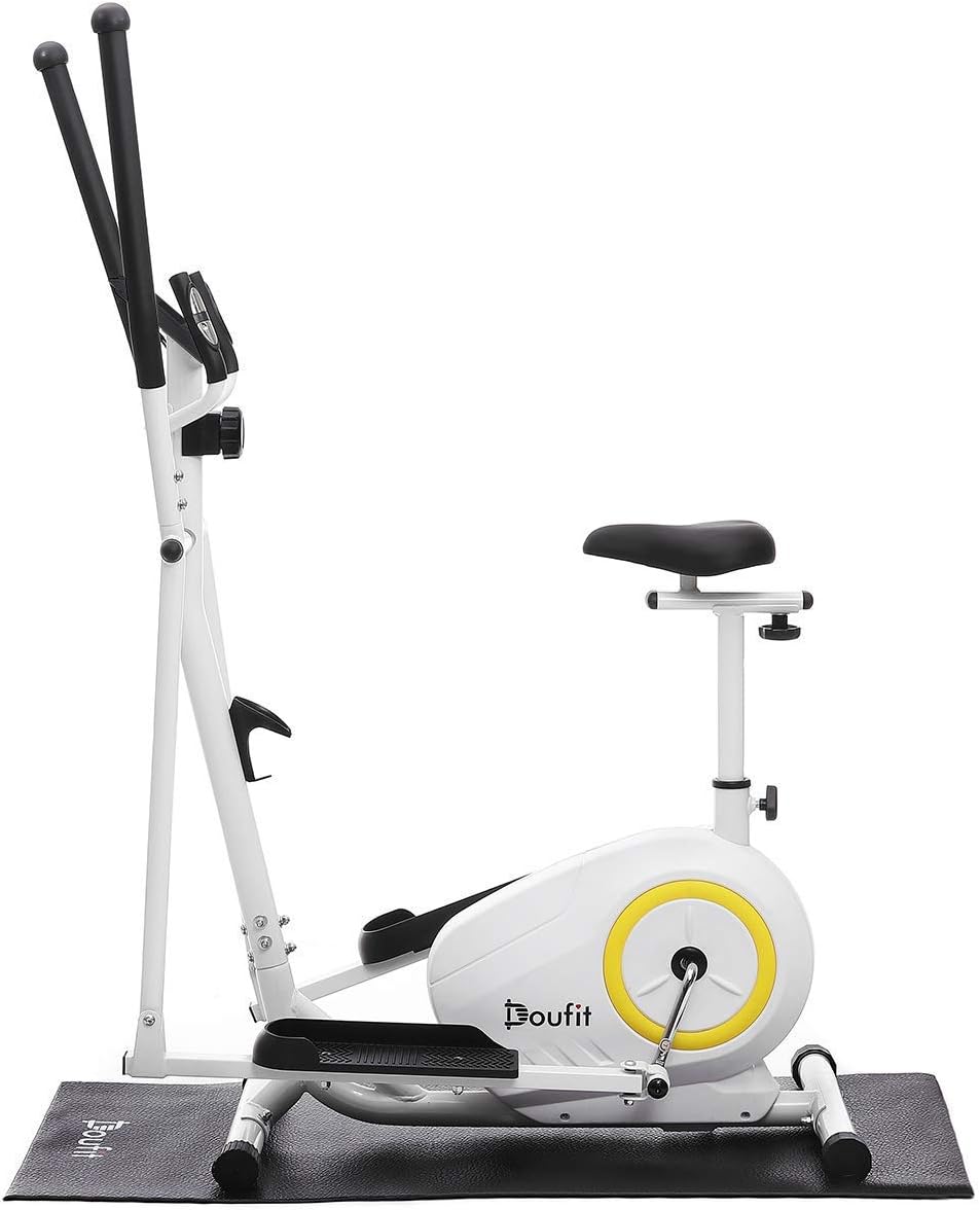 Doufit Elliptical Machine for Home Use, Portable Elliptical Trainer for Home Gym Aerobic Exercise, Cardio Fitness Equipment with LCD Monitor, Adjustable Magnetic Resistance and Free Mat (with seat)