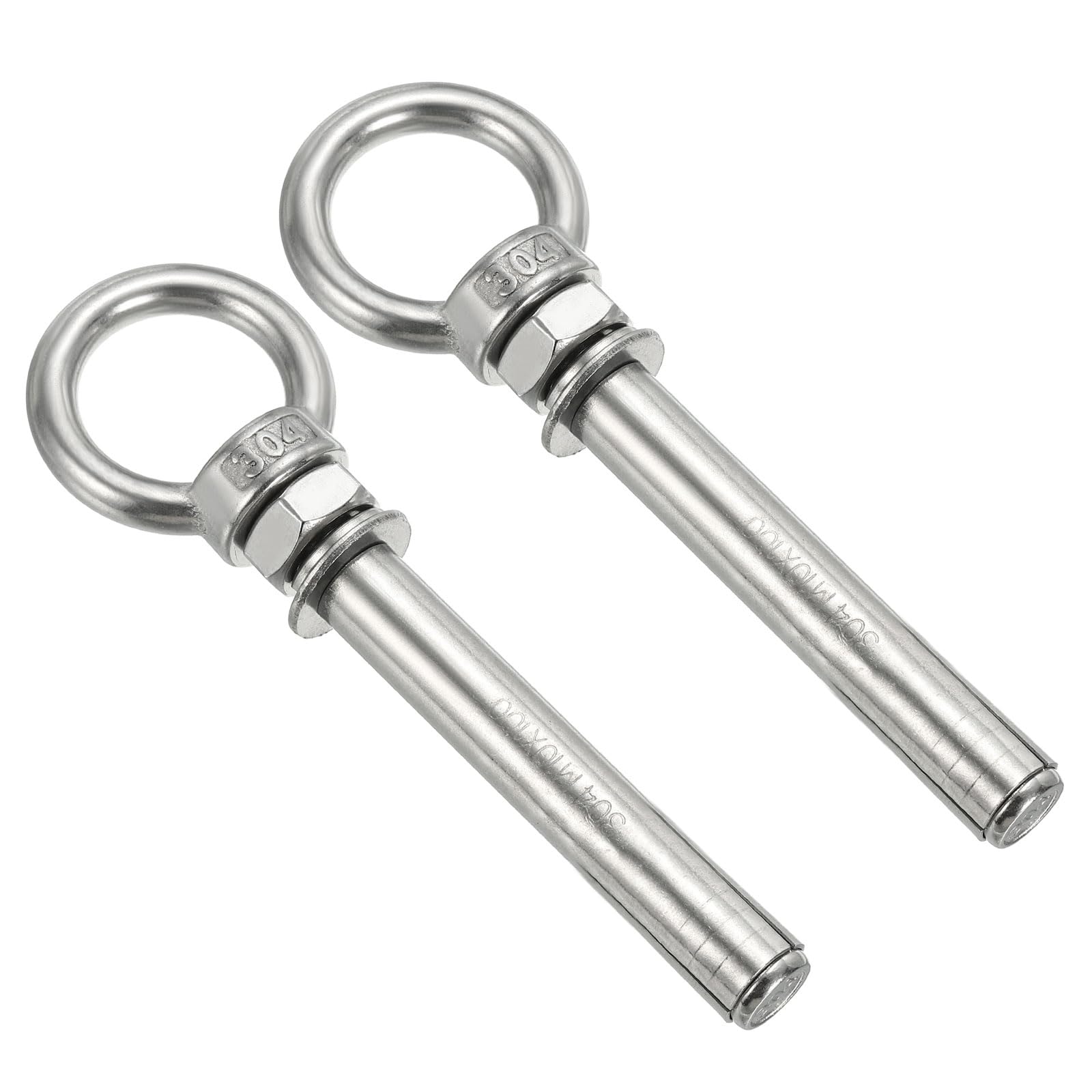 PATIKIL Expansion Eye Bolt M10x100mm, 2 Pack 304 Stainless Steel Shoulder Anchors Eyebolt Screw with Eye Ring for Concrete Brick Walls Canopy Engineering Rigging Silver