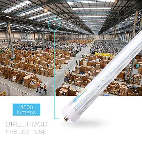 Brillihood 8FT LED Light Bulb, 40W (90W Equivalent), T8/T10/T12 Fluorescent Tube Replacement, Single Pin FA8 Base, 4000K (Daylight White), Clear Cover, Dual-Ended Power, (Pack of 10) - Thumbnail 5
