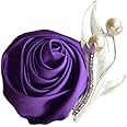 Jackcsale Boutonniere Bridegroom Groom Men's Boutonniere Boutineer with Pin for Wedding, Prom, Homecoming Purple Pack of 2