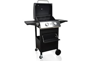 Cyphyja 2 Burner BBQ Grill, 20000 BTU Gas Propane Grill for Summer Cook/Camp/Gift, Stainless Steel Barbecue Grill for Patio/Deck/Backyard