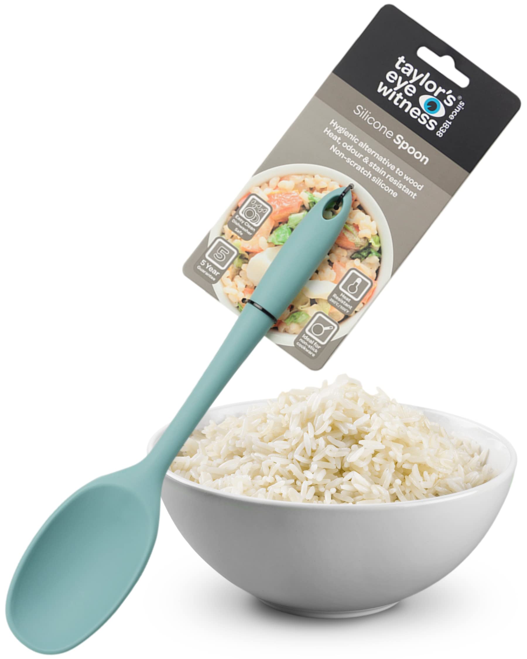 Taylors Eye Witness Large Silicone Aqua Stirring Spoon - Dishwasher Safe. Perfect for Non-Stick Pans. Hygienic Alternative to Wood. Odour, Stain & Heat Resistant (260°C/500°F). 5 Year Guarantee.