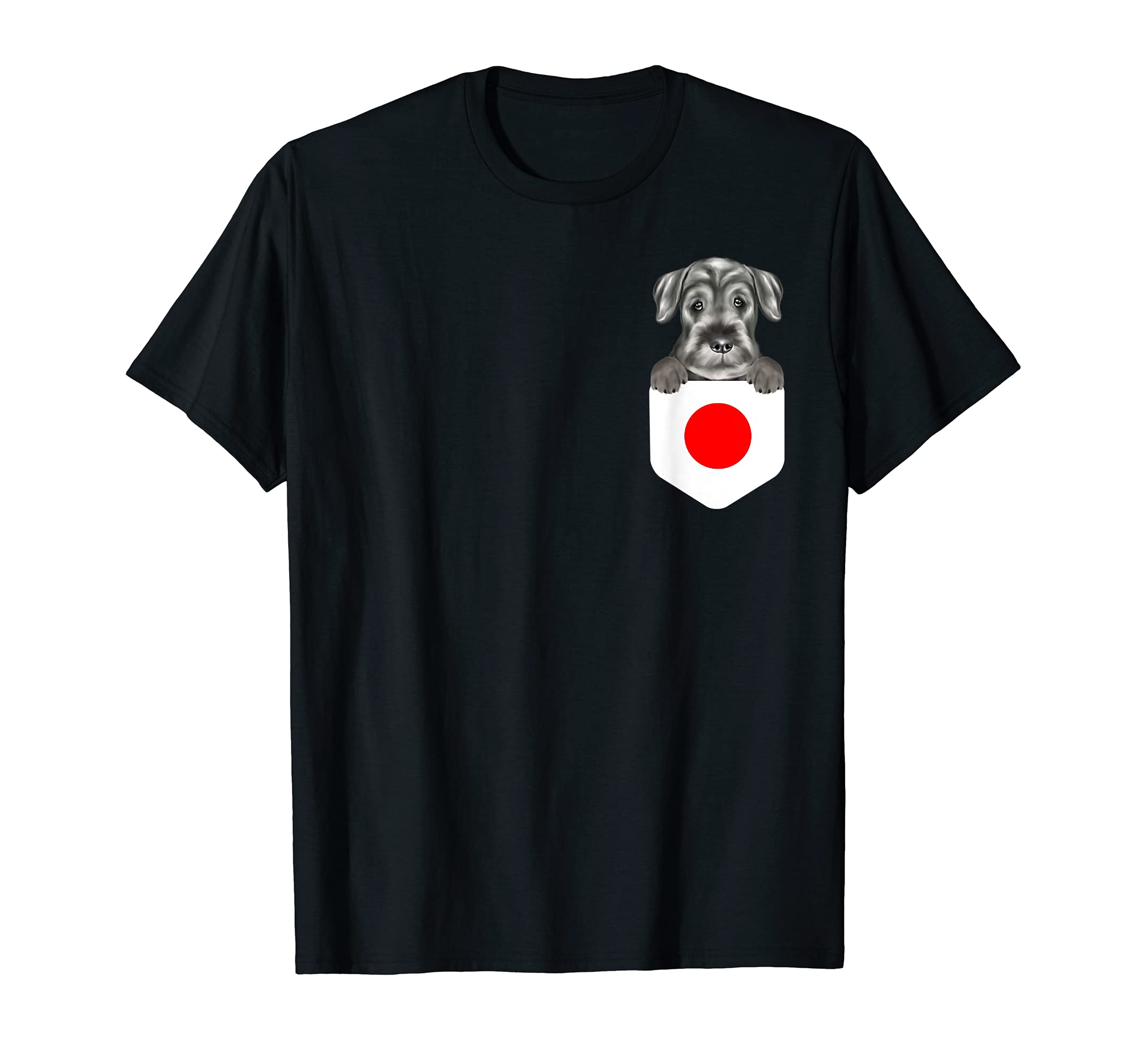 Japan Flag Standard Schnauzer Dog In Pocket T-Shirt