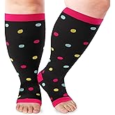 LOUSGUTA Open Toe Plus Size Compression Socks for Women & Men 15-20 mmhg Toeless Wide Calf Compression Support Knee High Socks