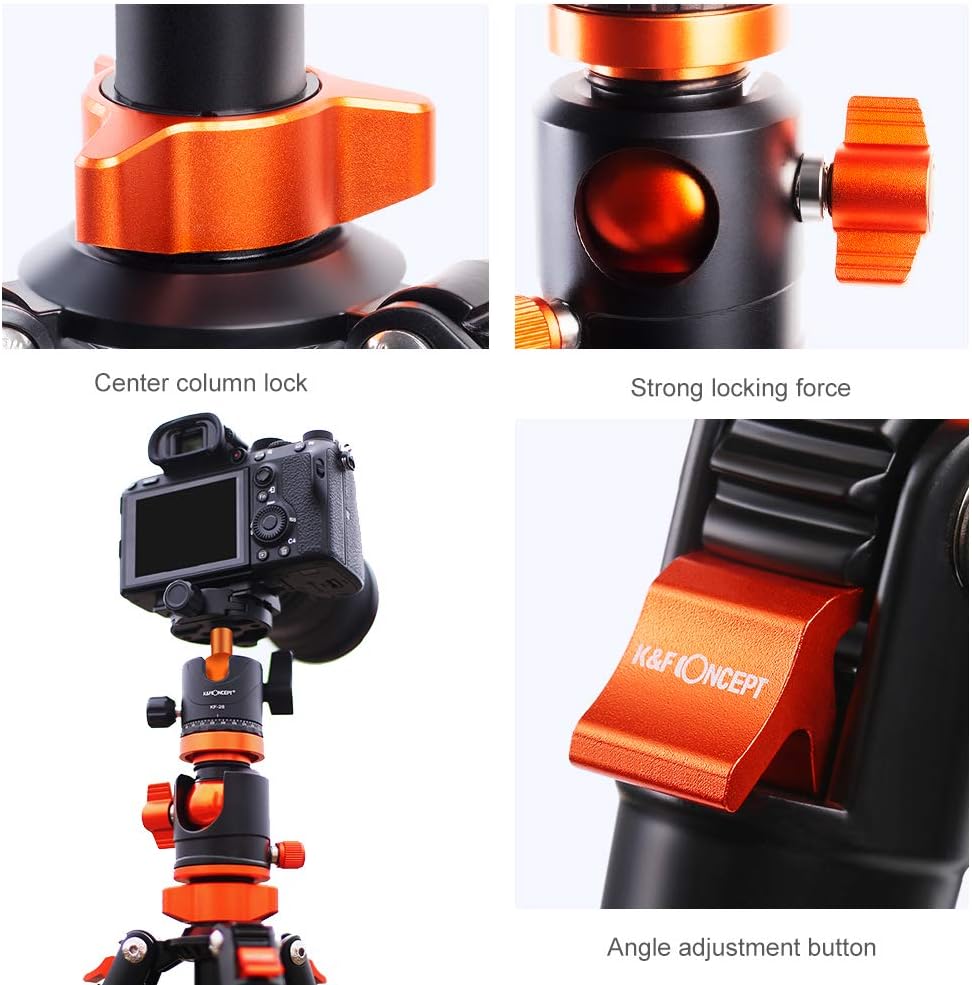 K&F Concept TM2515T1 Professional 67 inch Camera Tripod Horizontal Aluminium Tripods Portable Monopod with 360 Degree Ball Head Quick Release Plate for Canon Nikon Sony DSLR Cameras : Camera & Photo