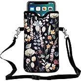 FREZORA Cell Phone Sleeves Bag Case Crossbody Neoprene Holder Lanyard Phone Pouch for Women Men 7.5 X 4.5 Inches - Flowers