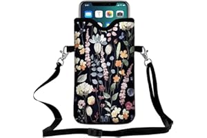 FREZORA Cell Phone Sleeves Phone Bag Case Crossbody Neoprene Holder Lanyard Phone Pouch for iPhone 16 15 14 13 12 Series, Samsung S24 S23+ A35 - Flowers