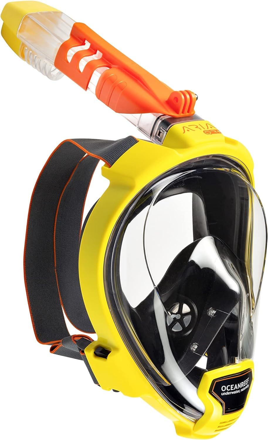 OCEAN REEF - Aria QR+ Maschera Snorkeling Integrale a Rilascio Rapido con Boccaglio - Visione Subacquea a 180 Gradi e Meccanismo Quick Release (L/XL, Yellow)
