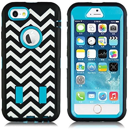KINGCOOL Case for iPhone 6 4.7",Triple Layer Fashion Chevron Waves Series Rugged Hybrid Impact Defender Hard Soft Case Cover(Blue)
