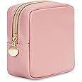 Wandering Nature Small Makeup Bag for Purse Mini Make up Pouch Cute Cosmetic Pouch for Women with Slip-in Pockets Matte Leather, Pink