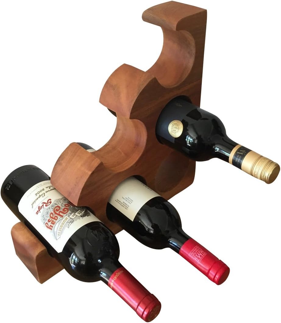 Wooden Wine Rack Free Standing Mahogany Hardwood Wine Holder 6 Bottles