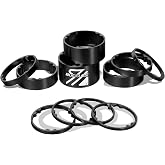 BUCKLOS 11 PCS Bike Headset Spacer for 1-1/8" Fork Handlebar Stem Threadles | Aluminum Alloy/ Carbon Fiber Bicycle Headset Spacers, 20 15 10 5 3 2 mm, Fit MTB Road BMX Folding Bikes