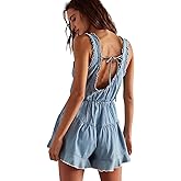 utcoco Women's 2025 Summer Casual Sleeveless Denim Romper Elastic Waist Loose Jean Shorts Jumpsuit Overalls