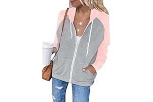 INFITTY Women's Casual Color Block Long Sleeve Zip Up Hooded Sweatshirt Lightweight Hoodies Jacket with Pocket